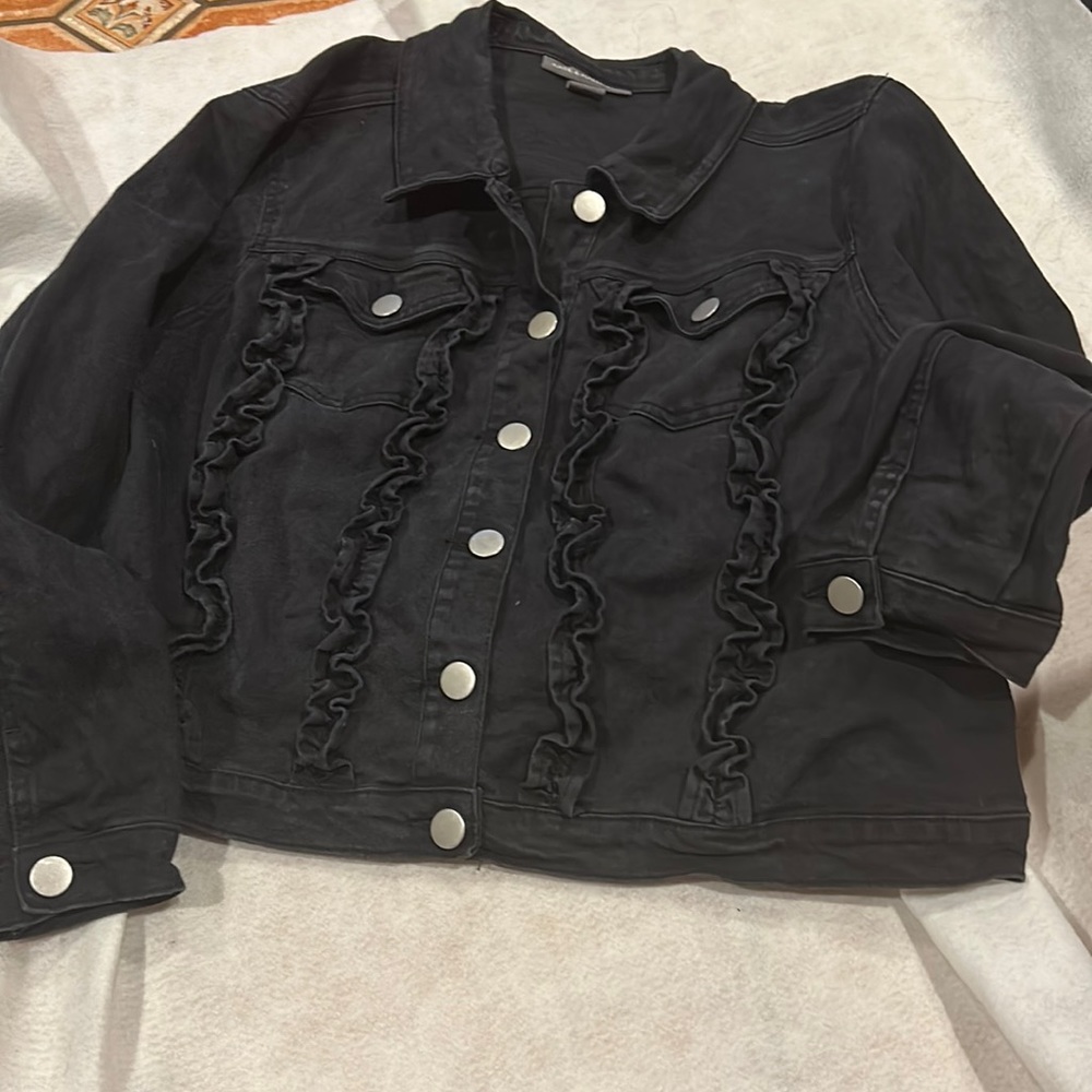 Kate & Mallory embellished black denim jacket with silver hardware in a size 1X